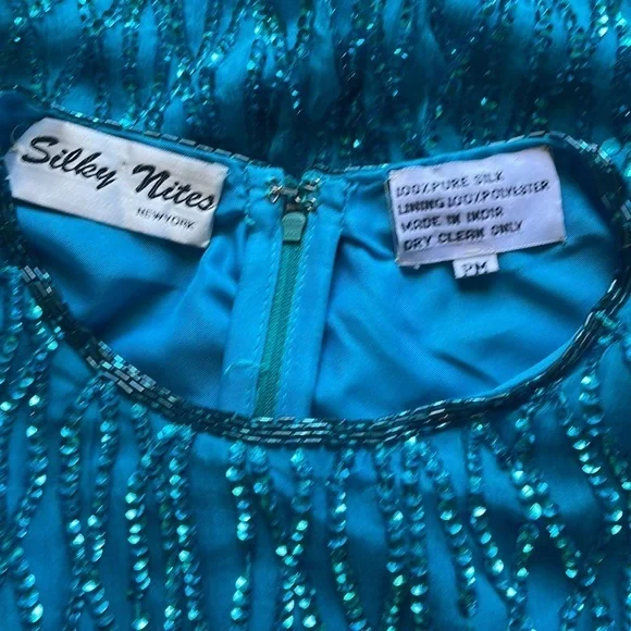 VINTAGE TEAL SEQUIN SPARKLY SHIFT DRESS.‎ Size 6 - Picture 10 of 10